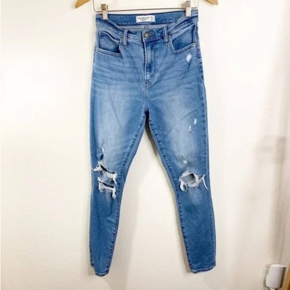 Abercrombie & Fitch Blue High Rise Jeans with Distressed Details